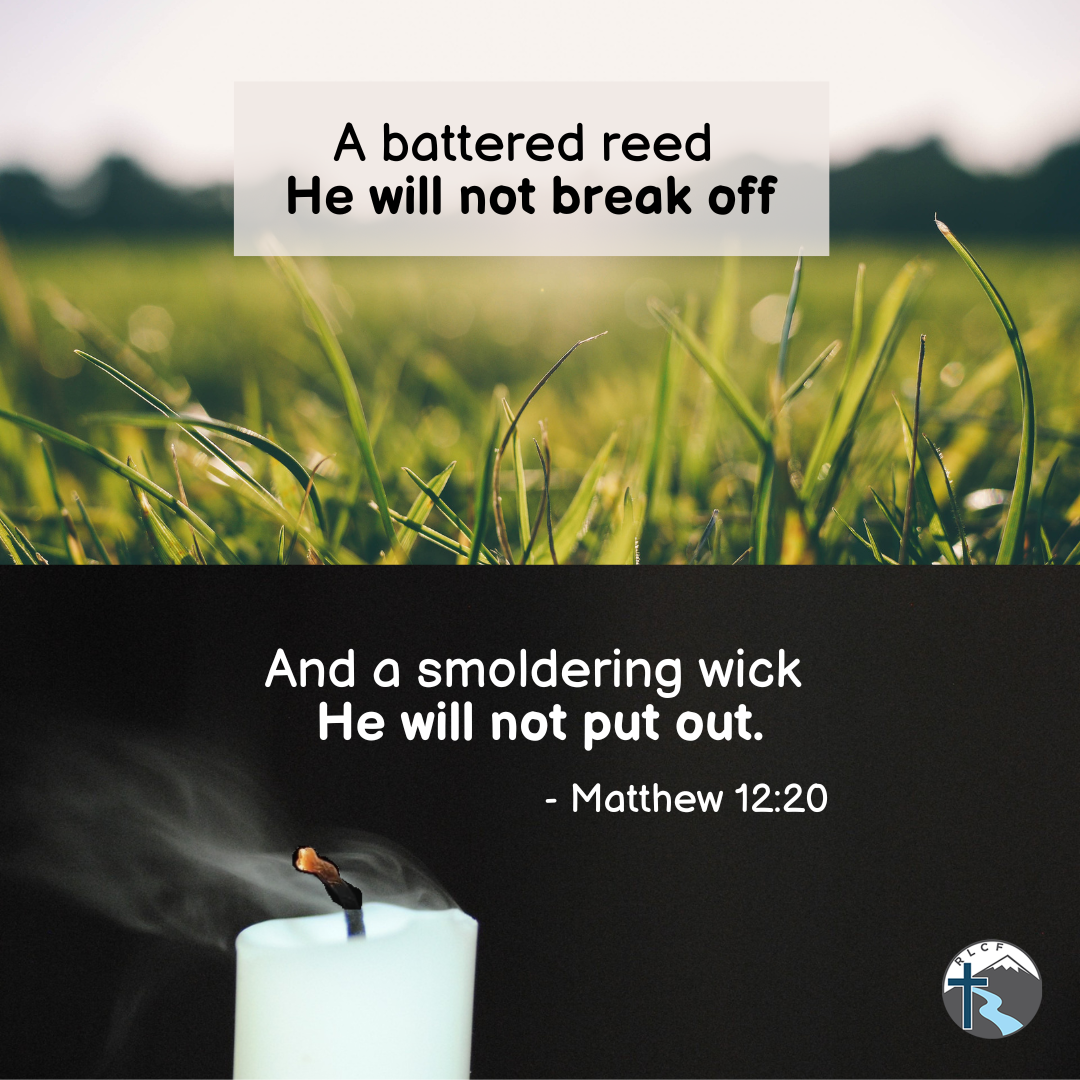 "A battered reed He will not break off, And a smoldering wick He will not put out." —Matthew 12:20, NASB